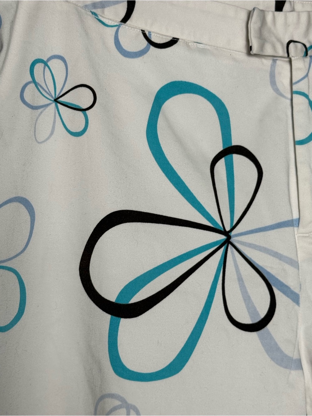 Sandra Y2K Floral Mid Rise Cropped Pants White w/Teal Blue Sz 12 NWOT - Picture 4 of 5